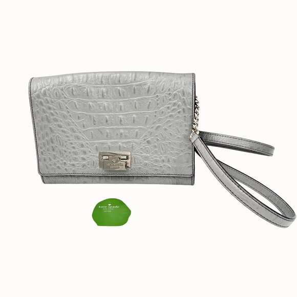 KATE SPADE HARWOOD PLACE FIONA GRAY CROC-EMBOSSED LEATHER CROSSBODY BAG PURSE - Picture 2 of 14
